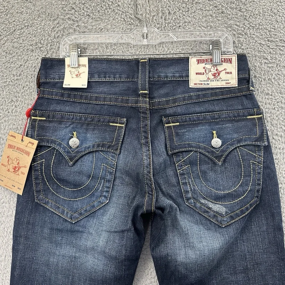 True Religion Geno Slim Jeans Flap‎ Back Pockets Lost Lagoon Denim Men's 31 x 34